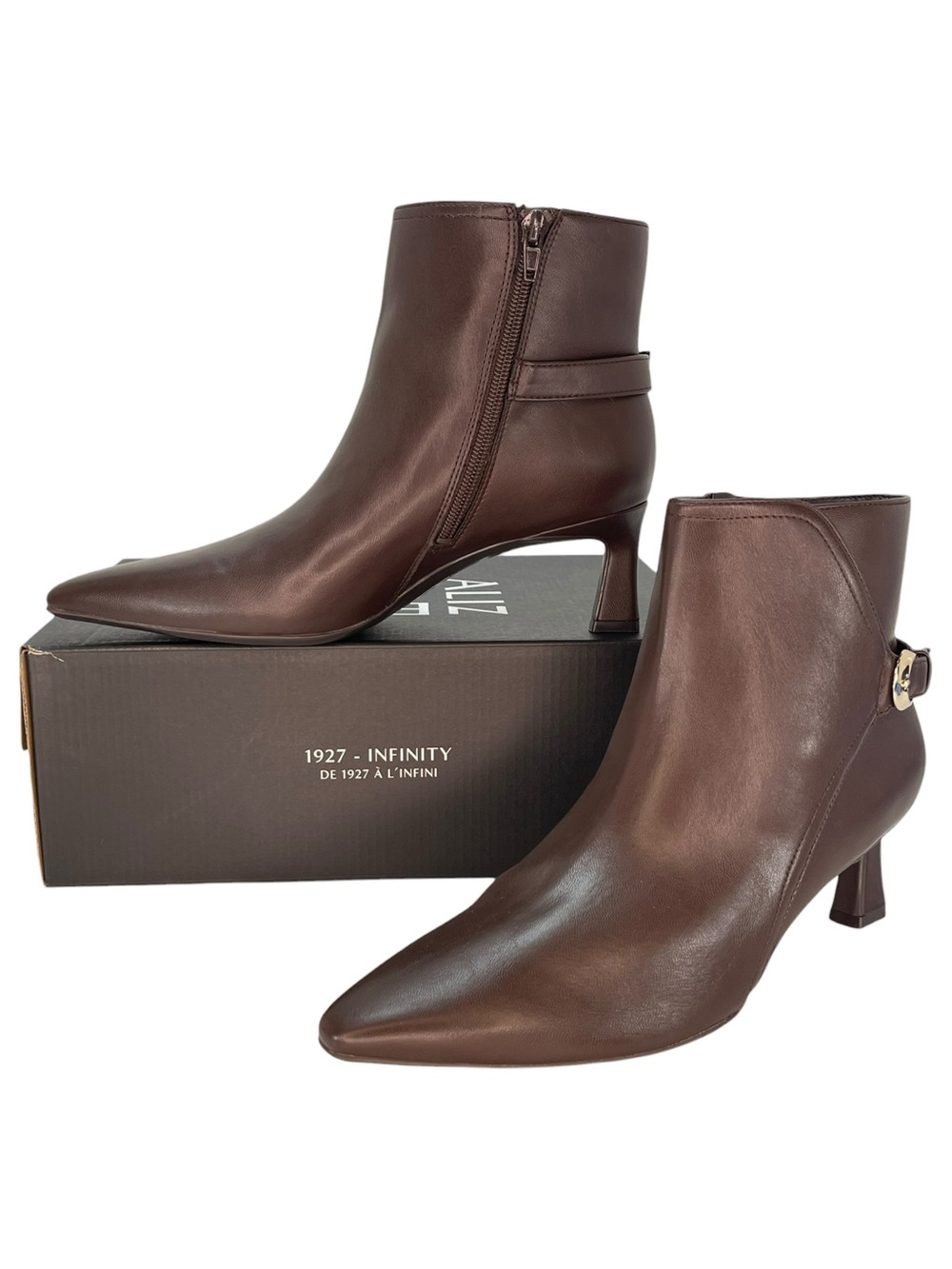 Naturalizer Tucker Brown Faux Leather Heeled Womens Ankle Boots Size 8W